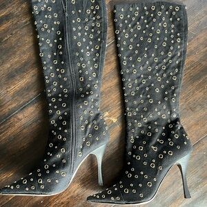 Hype Black and Gold Studded Heeled Boots